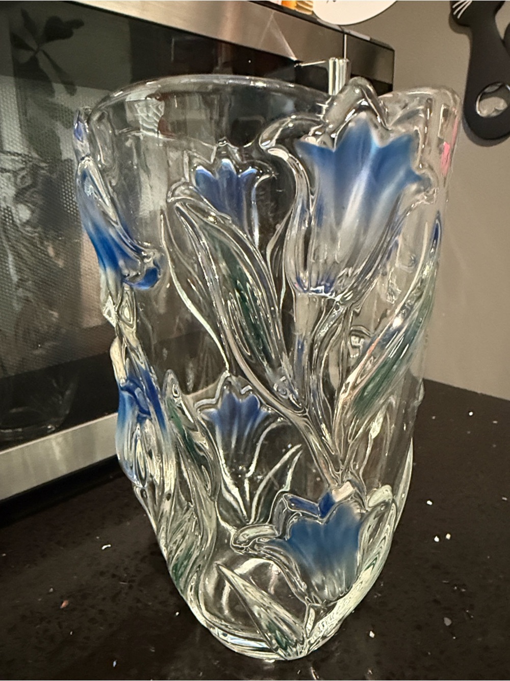 Vintage Mikasa Blue Floral Glass Vase -